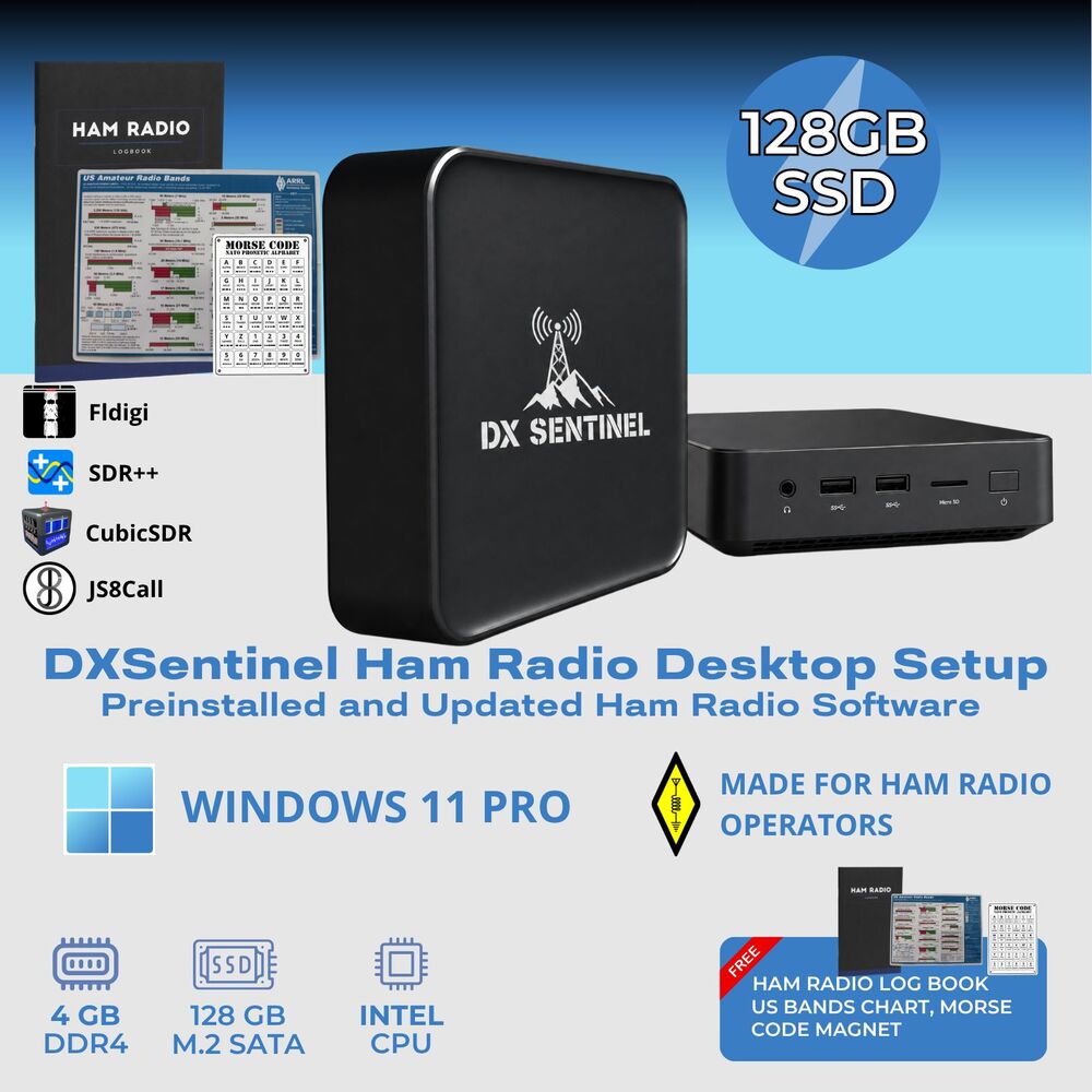DXSentinel Ham Radio Mini PC Kit 4GB 128GB SSD JS8Call FLDIGI Windows 11 Pro